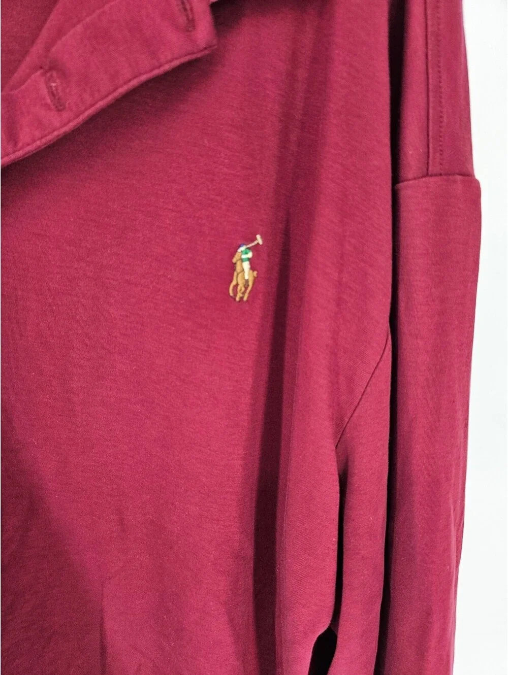 Polo Ralph Lauren Mens Sz 2XB Long Sleeve Cotton Polo Shirt Burgundy Red